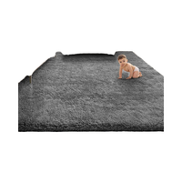 Tapis d'intérieur Ophanie moderne en polyester haute densité, fabriqué à la machine, lavable, antidérapant, gris, moelleux, duveteux, doux, en peluche, 4x6