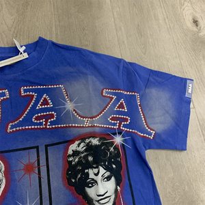 T-shirt unisexe en coton à col rond et manches courtes, imprimé par transfert direct, style rétro américain, effet vieilli streetwear - Product Image 2