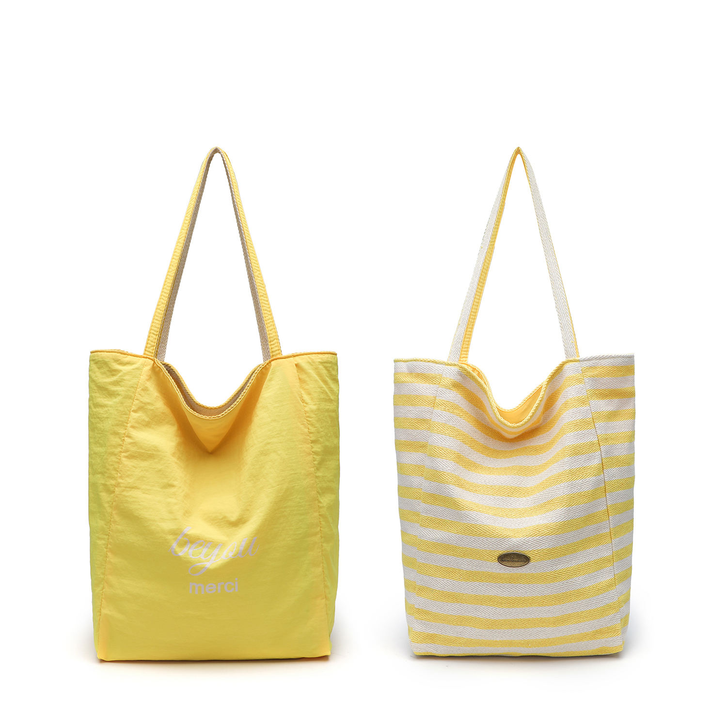 Yellow striped double-sided bag