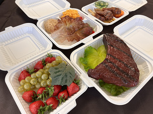 Boîte alimentaire jetable en plastique à 3 compartiments avec couvercle, design minimaliste, pour plats à emporter - Product Image 6