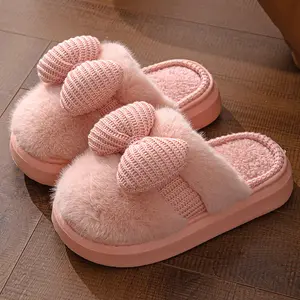 Neuzugang Winter-Baumwollschuhe modisch Bowknot-Flip-Flops dicke plüsch warme Schlafzimmerschuhe für Damen Großhandel