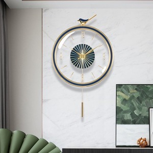 Creative Wall <b>Clock</b> Round Analog <b>Battery</b> Powered Pendulum Living Room Decoration Nordic Style - Product Image 1