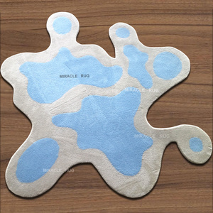 Alfombra de lana pura hecha a mano con mechones diseñados a medida Art Deco piezas hechas a mano alfombra estética nubes ondulado Retro azul degradado alfombra - Product Image 1