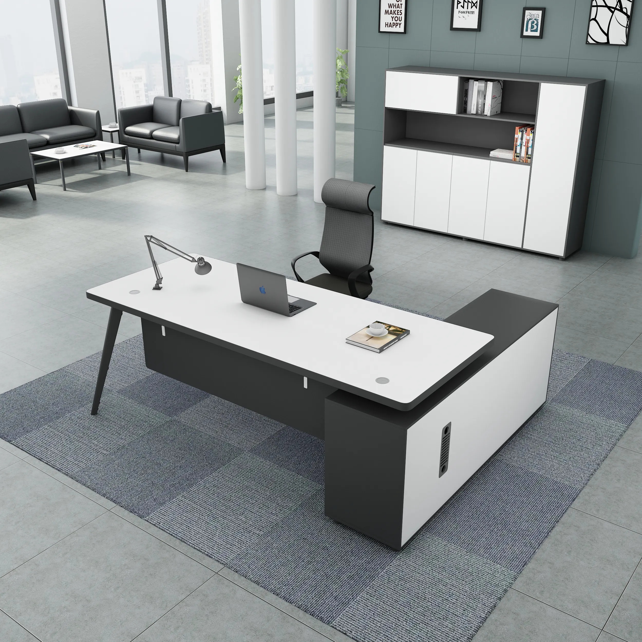 LBZ52 Modern table bureau office furniture L shaped mdf commercial furniture manager white executive office wooden desk