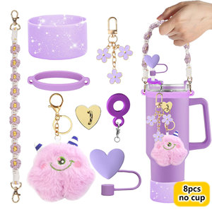 Fashion Water Cup Hanger <b>for</b> <b>Women</b> with Soft Faux Fur Ball Pastel Straps Silicone Material Reusable & Eco-Friendly - Product Image 1