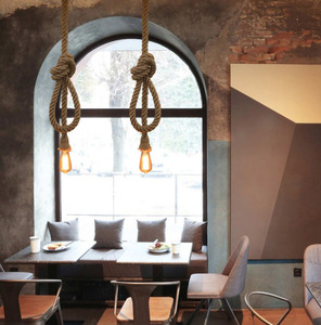 Lustre en corde <span class=keywords><strong>de</strong></span> chanvre vintage rétro loft industriel ampoule <span class=keywords><strong>LED</strong></span> luminaire avec interrupteur pour la maison hôtel restaurant bar - Product Image 5