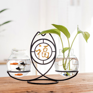 Florero de vidrio hidropónico con soporte de metal, transparente, colgante, tubo de vidrio - Product Image 3
