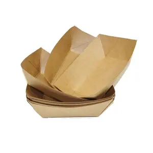 Vassoio per alimenti in carta Kraft, vassoio per barche in carta kraft usa e getta con rivestimento in PLA vassoio di carta per fast food