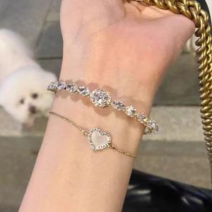 Pulsera de circonita dorada, pulsera de circonita plateada, engaste ovalado, cobre, uso diario - Product Image 2