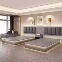 Juego de Muebles de Dormitorio Económico y Moderno de Madera Sólida para Apartamento u Hotel, con Cama Queen/King, Cabecera, Mesita de Noche, Mueble para TV y Armario