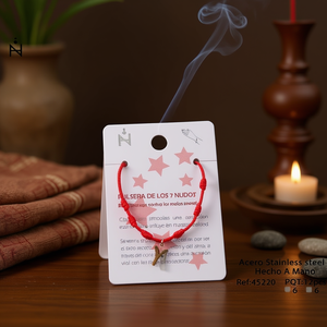 Braccialetto Nodo a Sette Stelle in Acciaio Inossidabile con Cordoncino Rosso, Gioiello Portafortuna, Accessorio di Moda - Product Image 3