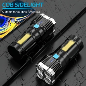 Lampe torche LED rechargeable haute endurance, quatre lumières, multifonctionnelle, avec lumière latérale COB, projecteur longue portée, IP65, camping, ABS - Product Image 1