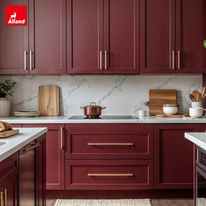 Alland Armadietti da Cucina Completi Personalizzati con Combinazione di Stoccaggio, Porte in <span class=keywords><strong>Legno</strong></span> Massello, Isola Sostitutiva, Colore Rosso Vino, con Lavello - Product Image 4