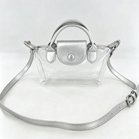 Sac bandoulière transparent en PVC bleu marine avec fermeture éclair et garniture en PU, mini sac fourre-tout tendance pour femme, idéal pour les événements