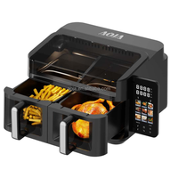 Friteuse à air double panier 9L 2400W 4.5L+4.5L Zone double indépendante 270 °   Friteuse à air numérique avec fenêtre visible, grande capacité