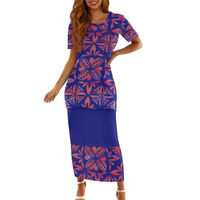 Ensemble Jupe Longue Robe Imprimée Femmes Puletasi Blanche Robe Île Grandes Tailles Puletasi Robes Samoa pour Femmes