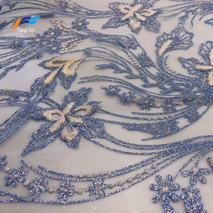 Tela de encaje de Color blanco africano <span class=keywords><strong>con</strong></span> pegamento brillante, malla de tul <span class=keywords><strong>con</strong></span> cuentas pesadas para <span class=keywords><strong>vestido</strong></span> de novia y boda, venta al por mayor - Product Image 2