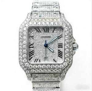 Iced Out Diamond Square <strong>Watch</strong> Full Bling CZ Encrusted <strong>Silver</strong> Roman Numeral Dial Luxury Dress <strong>Watch</strong> for <strong>Men</strong> Hip Hop Style - Product Image 2