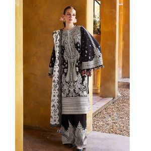 Traje de Lujo para Mujer, Bordado, de 3 Piezas, Sin Coser/Confeccionado, Color Negro, Diseño Famoso - Product Image 1