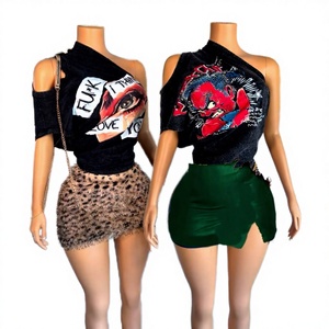 Conjunto de 2 Piezas Peeqi de Verano para Mujer, Camiseta y Shorts/Falda Tejidos con Estampado Digital, Estilo Casual Urbano - Product Image 3