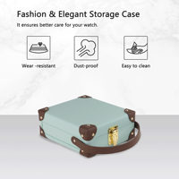 Boîte de rangement portable pour 3 montres en cuir PU, avec coussinets, poignée et fermeture, bleu clair, organisateur de montres et de bijoux