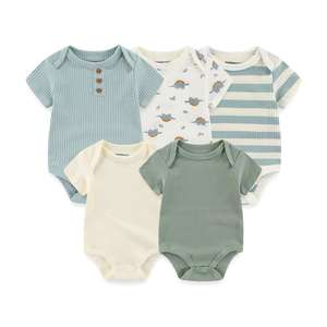 Nouveau-né bébé barboteuse infantile tissu doux à manches courtes combinaison bébé été - Product Image 2