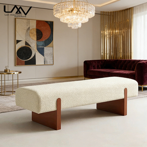 Banc de fin de lit moderne et simple, rembourré blanc, pour chambre d'hôtel, villa, salon, avec structure en bois et revêtement en tissu, meuble de loisirs - Product Image 2