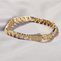 Nouveauté Bracelet Tennis à Double Couche en Forme de Cœur avec Strass pour Femmes et Hommes Bijoux CZ Chaîne et Bracelets à Maillons à la Mode