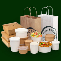 Conteneur alimentaire en papier avec logo personnalisé, bol à salade en papier kraft blanc jetable, bol à soupe et nouilles à emporter, avec couvercles