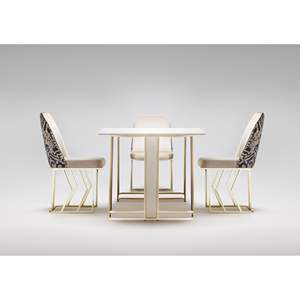 Juego de Comedor Moderno y Duradero de 6 Piezas con Estructura de Hierro, Sillas Rectangulares con Respaldo Sólido, Muebles para Casa, Villa u Hotel, Color Rosa - Product Image 3