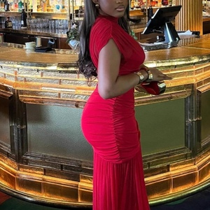 Vestidos Rojos Africanos Elegantes de Alta Gama para Mujer con Malla a la Moda - Product Image 3