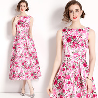 Robe longue d'été pour femme, taille haute, imprimée rétro, sans manches, avec taille plissée et jupe évasée, tailles S-XXL