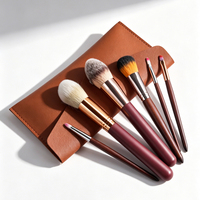 Ensemble de 6 pinceaux de maquillage professionnels pour le visage avec sac, poils en nylon, manche en bois, pinceaux pour poudre, blush, contour et fard à paupières