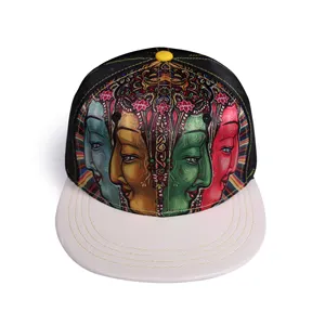 도매 빈티지 Snapback 모자 인도 패턴 3D 인쇄 가죽 플랫 브림 모자 Snapback