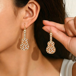 Guitar Shape Drop <b>Earrings</b> With Diamond Inlay For Women Party Fashion Jewelry Stainless Steel Ear <b>Post</b> EH5705 - Product Image 1