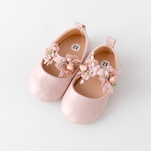 Chaussures pour tout-petits respirantes pour bébés filles, couleur unie, design princesse avec fleur en dentelle et bande élastique - Product Image 4