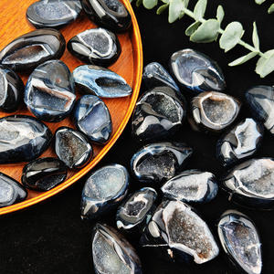 Œuf de géode de cristal noir sardonyx poli, pierre <span class=keywords><strong>avec</strong></span> druzy brillant, ornement de jardin pour la décoration, vente chaude - Product Image 3