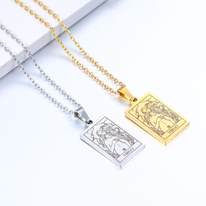Collier pour femmes en acier inoxydable avec pendentif astrologique, <span class=keywords><strong>horoscope</strong></span>, tarot, les douze constellations - Product Image 3