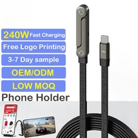 Nouveau câble de charge rapide 240W 2026 avec support de téléphone, câble tressé en nylon USB C Type C, câble de données PD3.1 avec puce E-MARKER pour iPhone 17