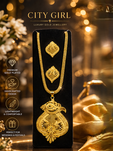 Ensemble d'accessoires de mode plaqué or 24 carats pour femme City Girl, collier pendentif traditionnel avec boucles d'oreilles assorties - Product Image 4