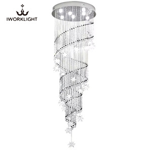 Iwork New Villa phòng khiêu vũ cầu thang treo đèn Led K9 pha lê Sao mưa thả ánh sáng mặt dây chuyền xoắn ốc đèn chùm cho khách sạn - Product Image 6
