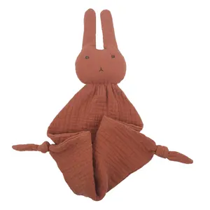 Best Sale Christmas Kids Wholesale Soft And Cute 100% Organic Cotton Muslin soft Animal Bunny Rabbit Baby plush Blanket toy