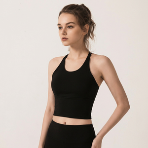 Top corto de yoga para mujer con espalda cruzada y aberturas, sujetador deportivo incorporado con almohadillas extraíbles, ajuste ceñido, para gimnasio, pilates y entrenamiento. - Product Image 1