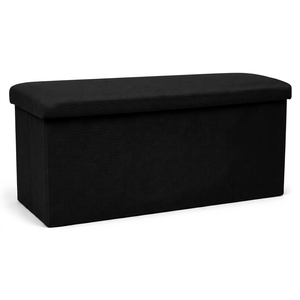 Modern Black Fabric <b>Storage</b> <b>Bench</b> Ottoman with Lid for Living Room <b>Bedroom</b> Footstool - Product Image 1
