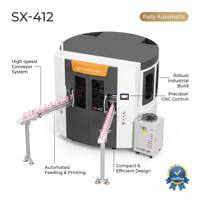 Máquina de Serigrafía CNC Totalmente Automática de 4 Colores SX-412, Rotativa Servo Multiestación para Decoración de Envases de Bebidas de Vidrio