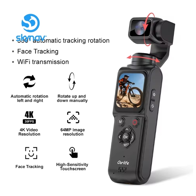 Handheld WiFi Action Camera, Optional 1080P / 4K Resolution, 270° Rotatable Touch Screen, Portable Digital Video Camcorder