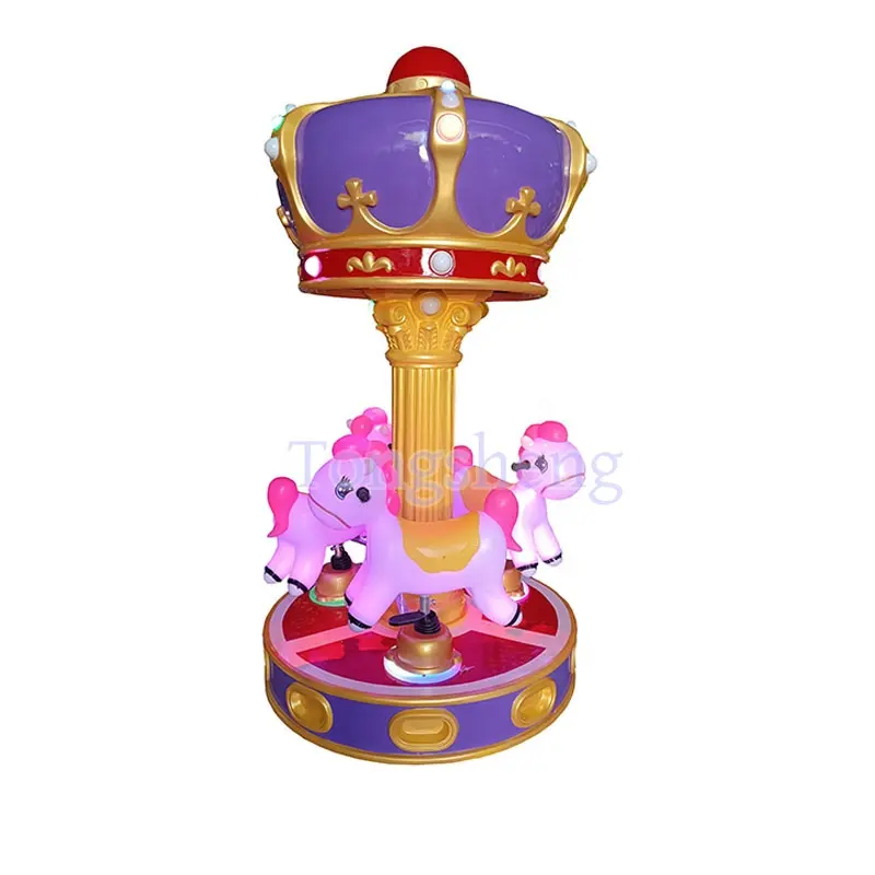 3 Spelers Amusement Ride Carrousel Vrolijk Rond Kinderen Mini Verticale Munt Bediende Kiddie Mini Carrouselmachine