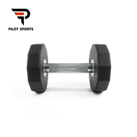 Set Dumbbell 12 sisi olahraga Pilot hitam grosir peralatan Gym kustom CPU uretana