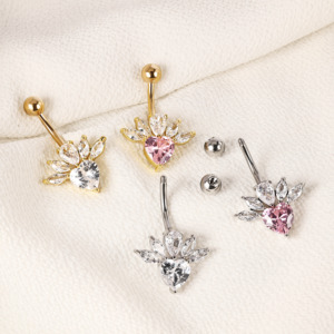 14G 10Mm <span class=keywords><strong>ombelico</strong></span> <span class=keywords><strong>Piercing</strong></span> in acciaio inossidabile cuore <span class=keywords><strong>farfalla</strong></span> fiore rosa chiaro Cz penetrante <span class=keywords><strong>ombelico</strong></span> pancia - Product Image 2