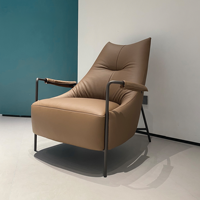 Fauteuil lounge moderne de luxe à dossier haut, mousse haute résilience, structure en acier carbone bronze, fauteuil d'appoint rembourré pour salon
